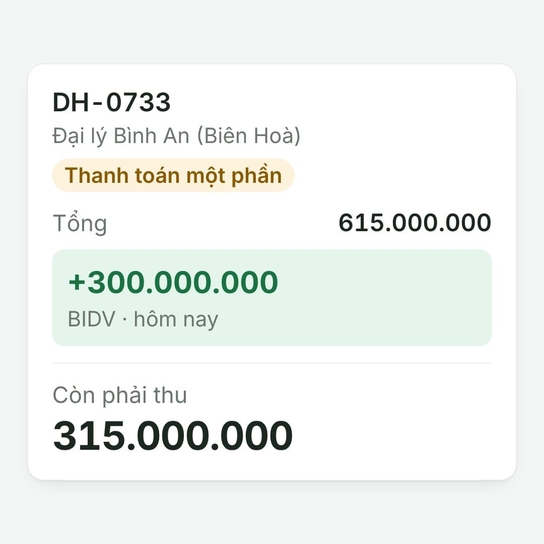 Trả từng phần vẫn khớp: Bình An trả 300.000.000 cho đơn 615.000.000; còn 315.000.000.