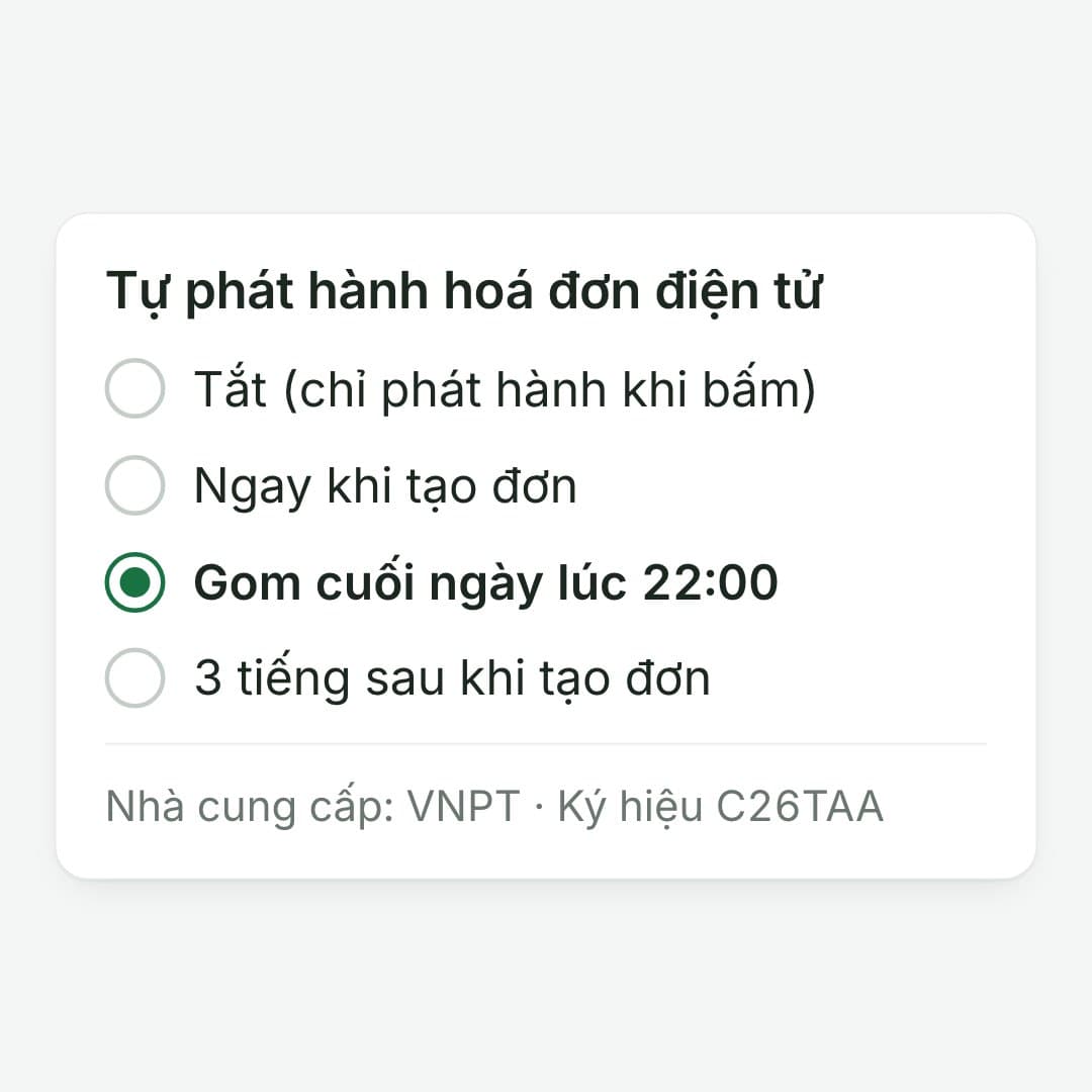 Chọn giờ phát hành: Ngay, sau 3 tiếng, gom lúc 22:00, hoặc tắt. Qua VNPT, ký hiệu C26TAA.