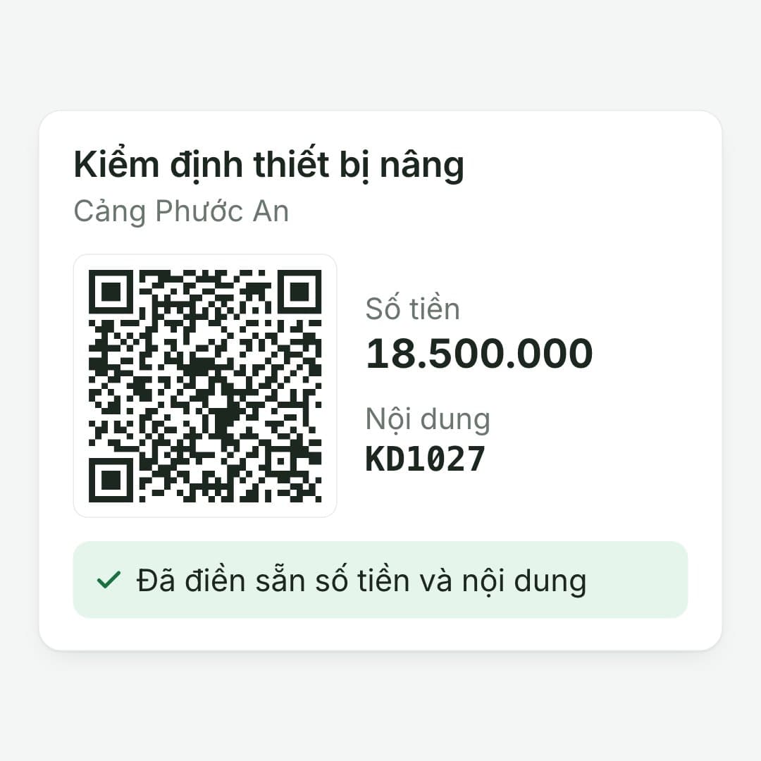 Quét mã đúng số tiền: Mã VietQR 18.500.000, nội dung ghi sẵn KD1027.