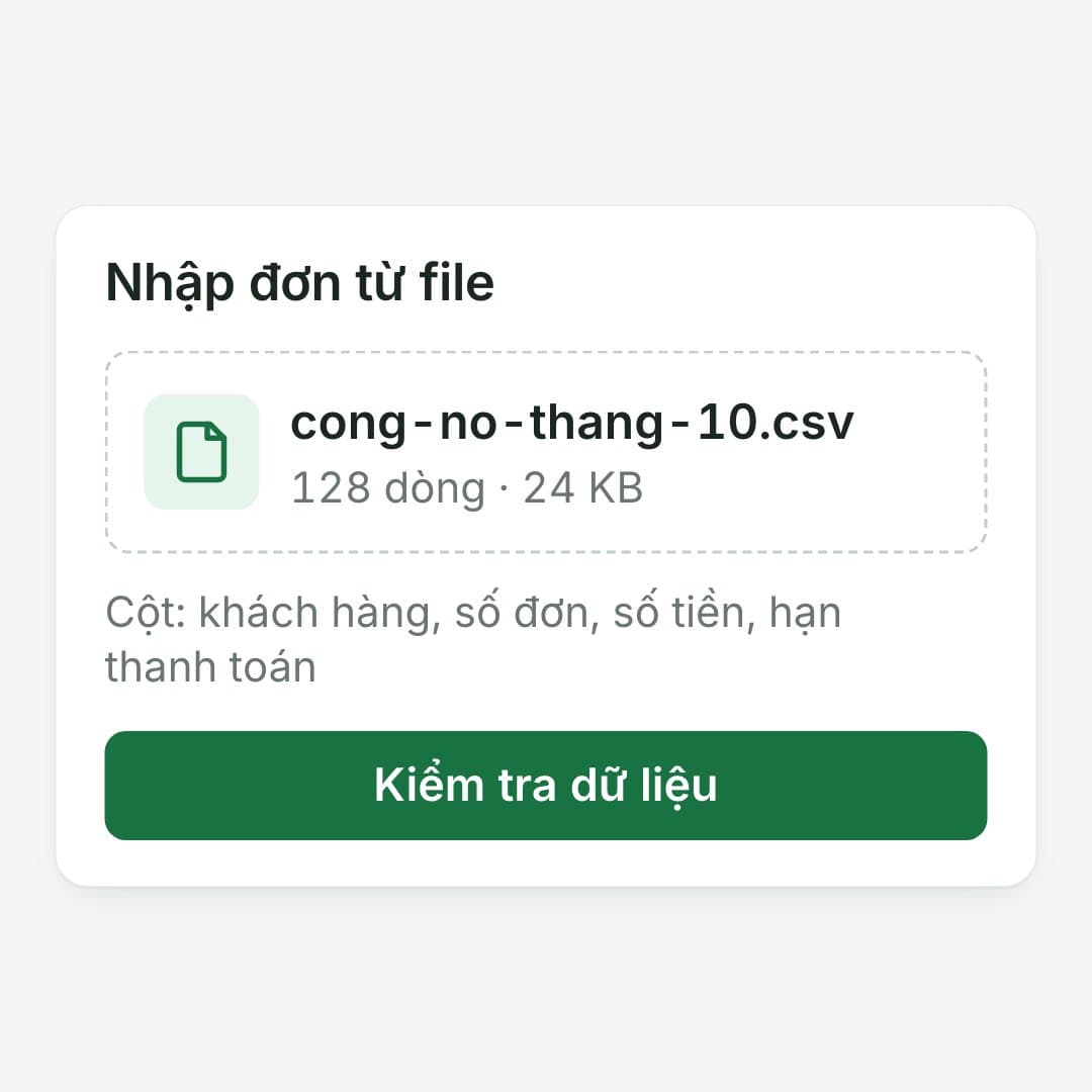 Tải file lên: Lưu file đang dùng ra CSV (128 dòng) và tải lên.