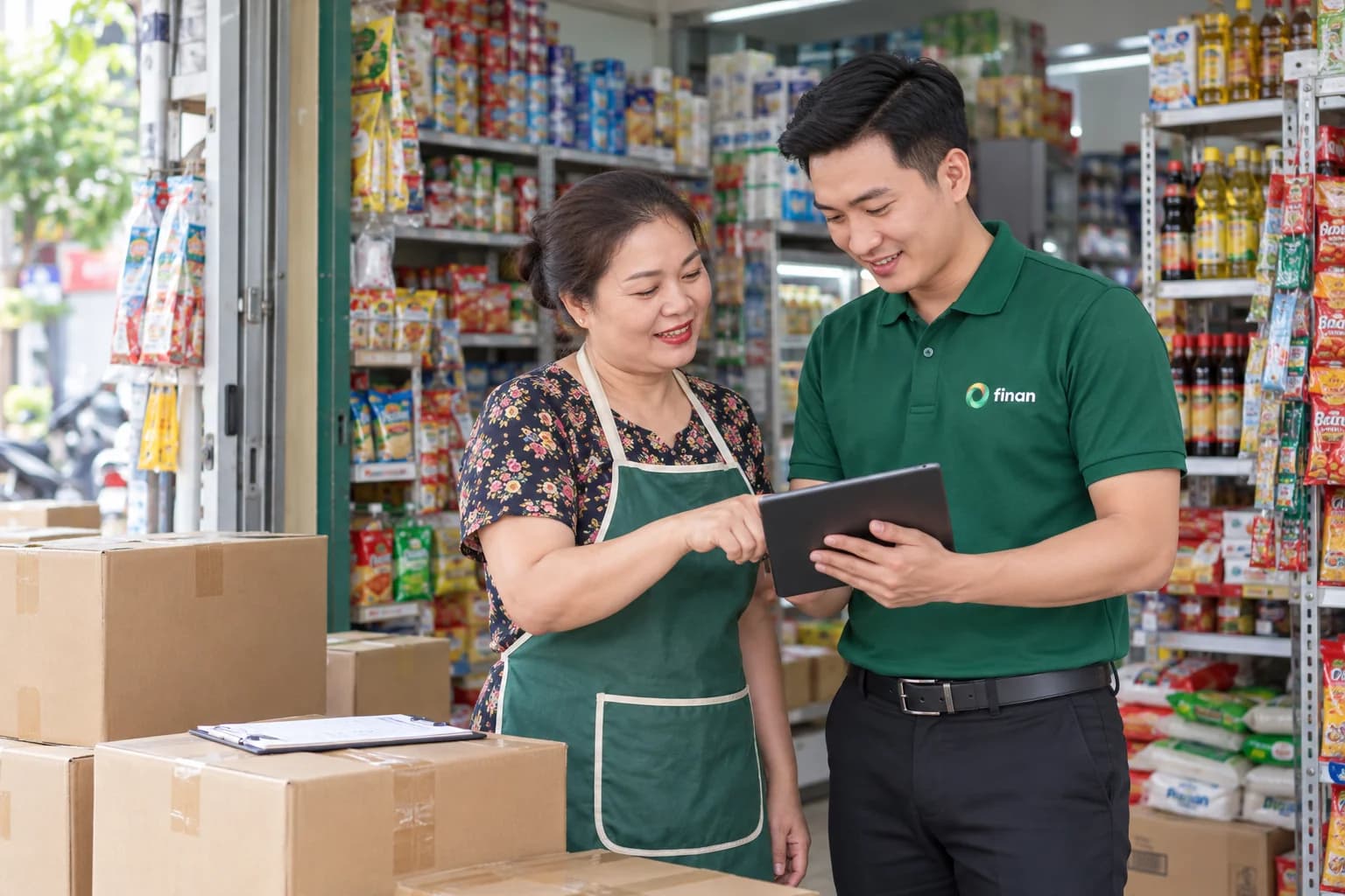 Nhân viên cửa hàng bán lẻ kiểm tra hàng trên kệ