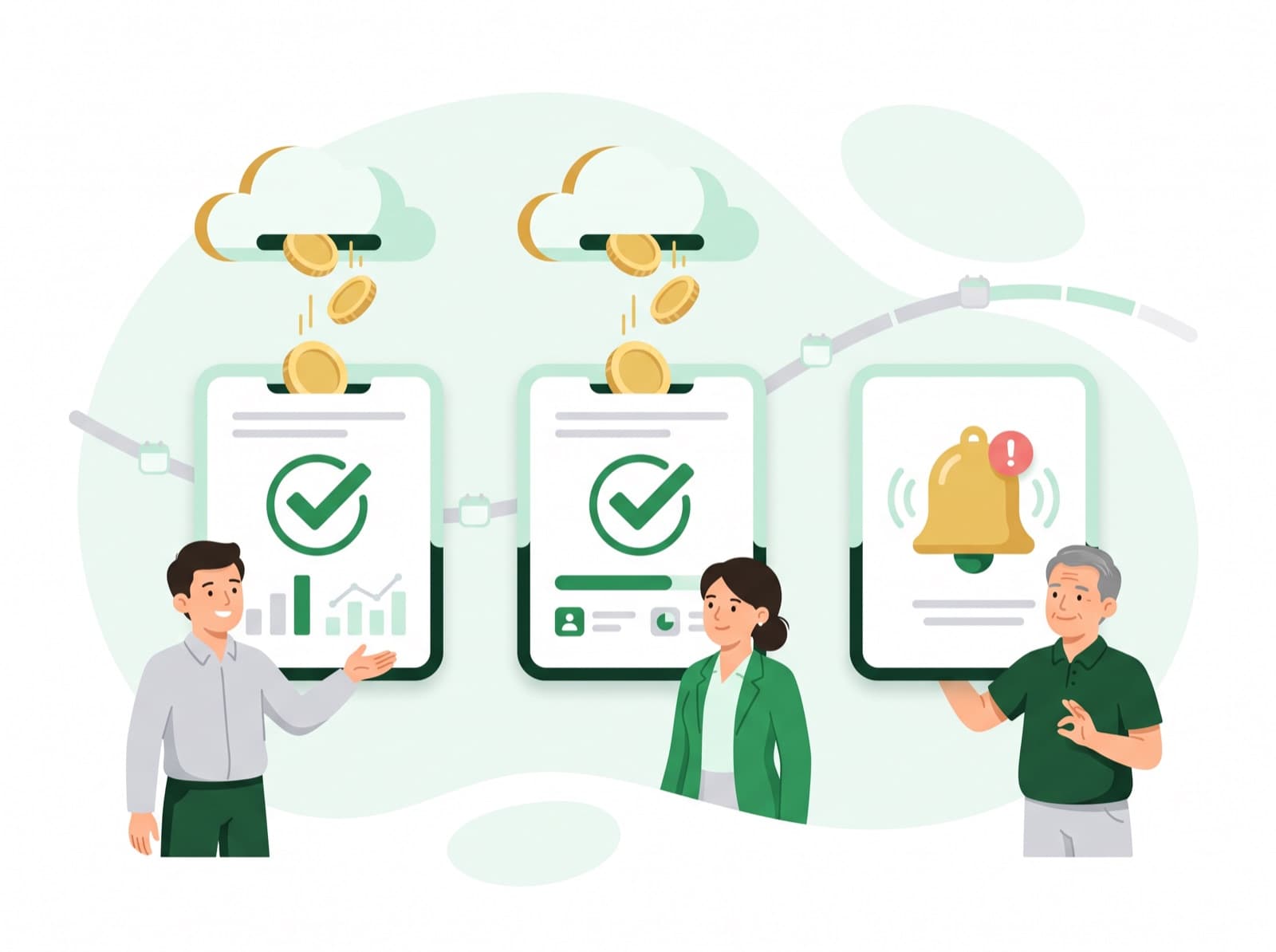 Hợp đồng chia đợt, không nhớ đợt nào sắp đến hạn. Mỗi đợt một hạn, email nhắc trước, đúng và sau hạn.