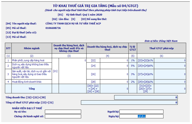 tờ khai thuế gtgt