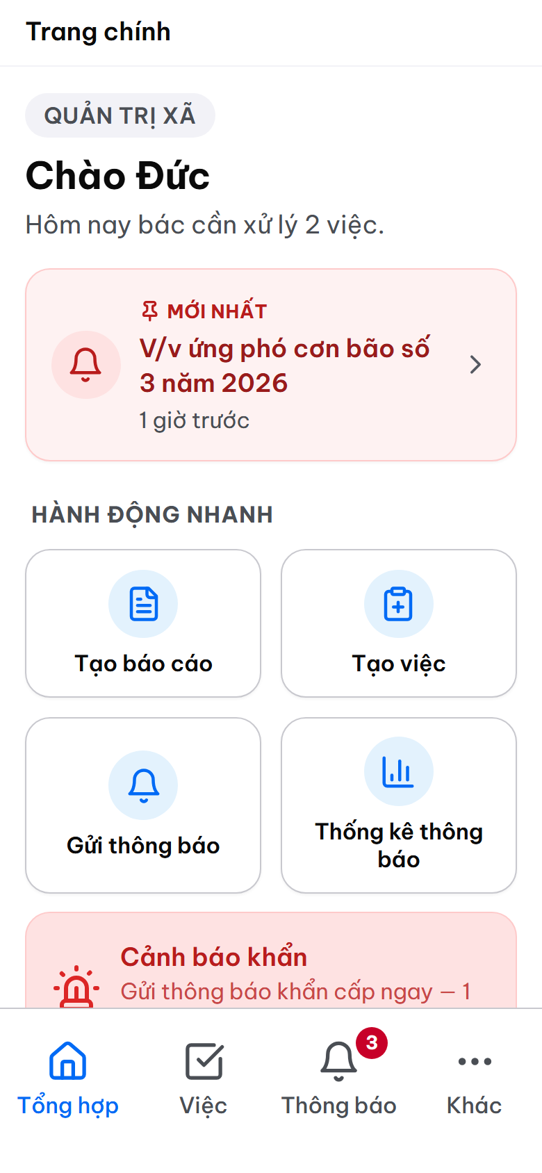 Bảng điều hành cán bộ xã trên Zalo Mini App