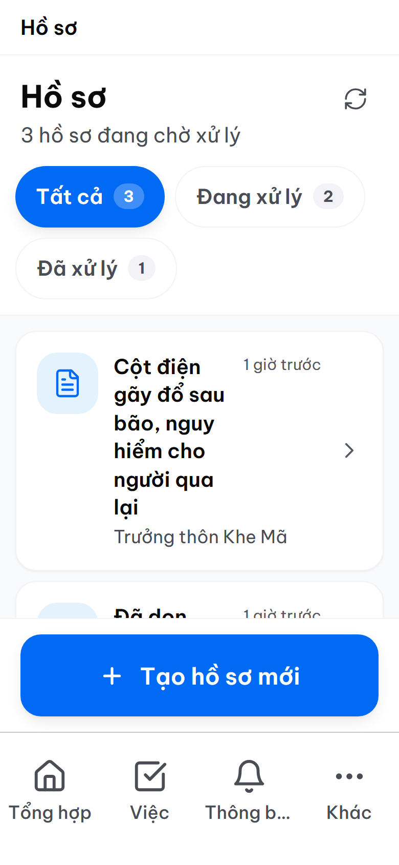 Cán bộ xem danh sách phản ánh với trạng thái xử lý