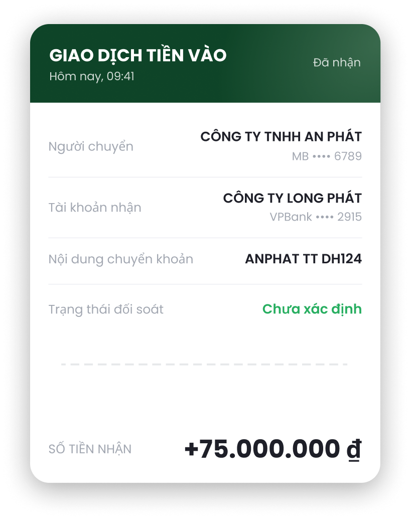 Giao dịch tiền vào từ Công ty TNHH An Phát
