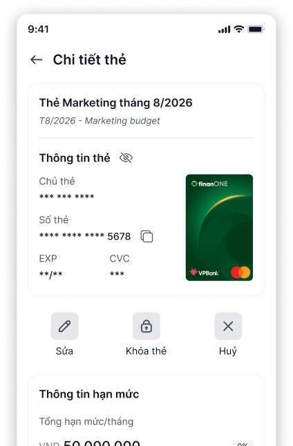 Chi tiết thẻ FinanOne — hạn mức chi phí