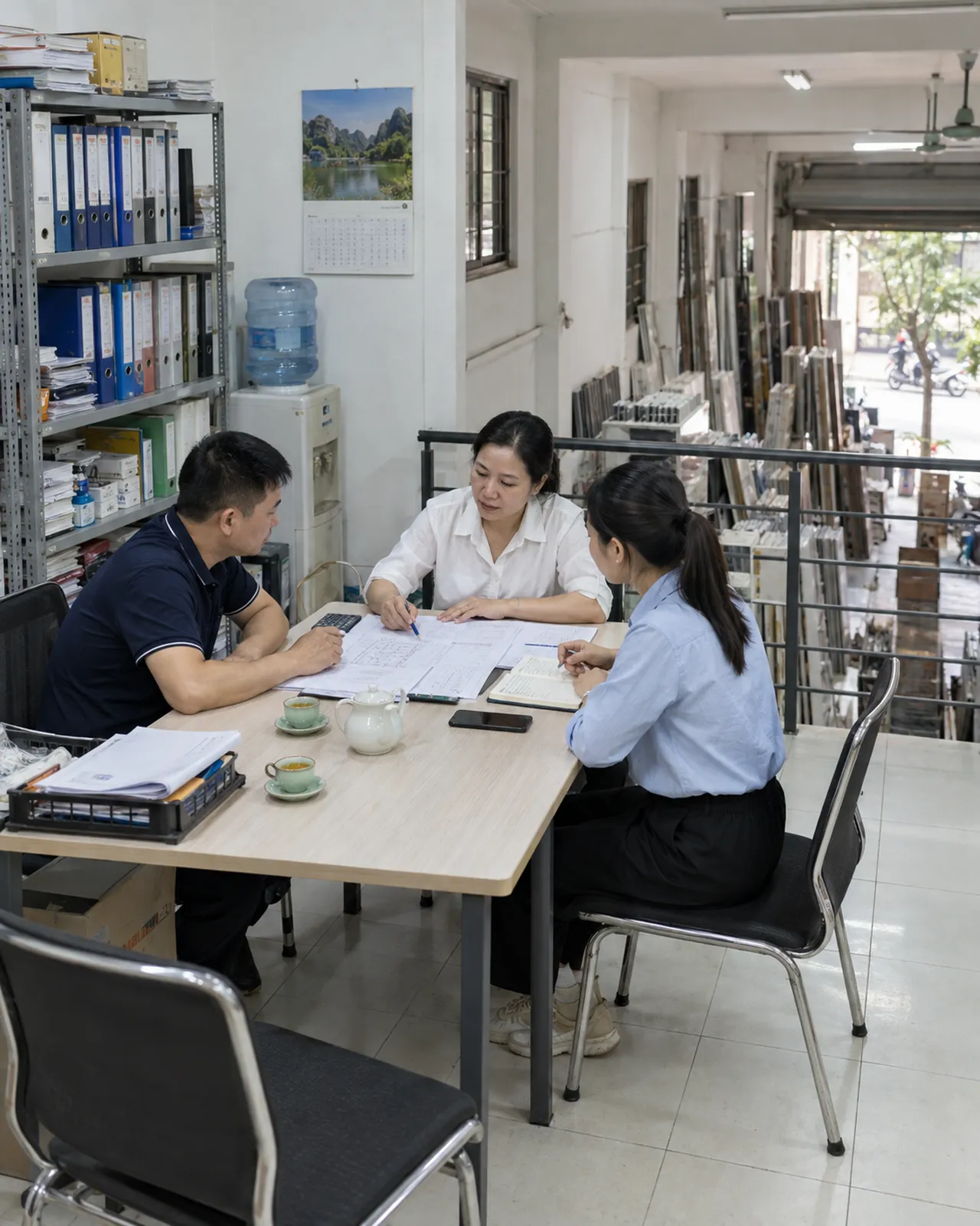 Chủ doanh nghiệp trao đổi kế hoạch chi tiêu với các trưởng nhóm
