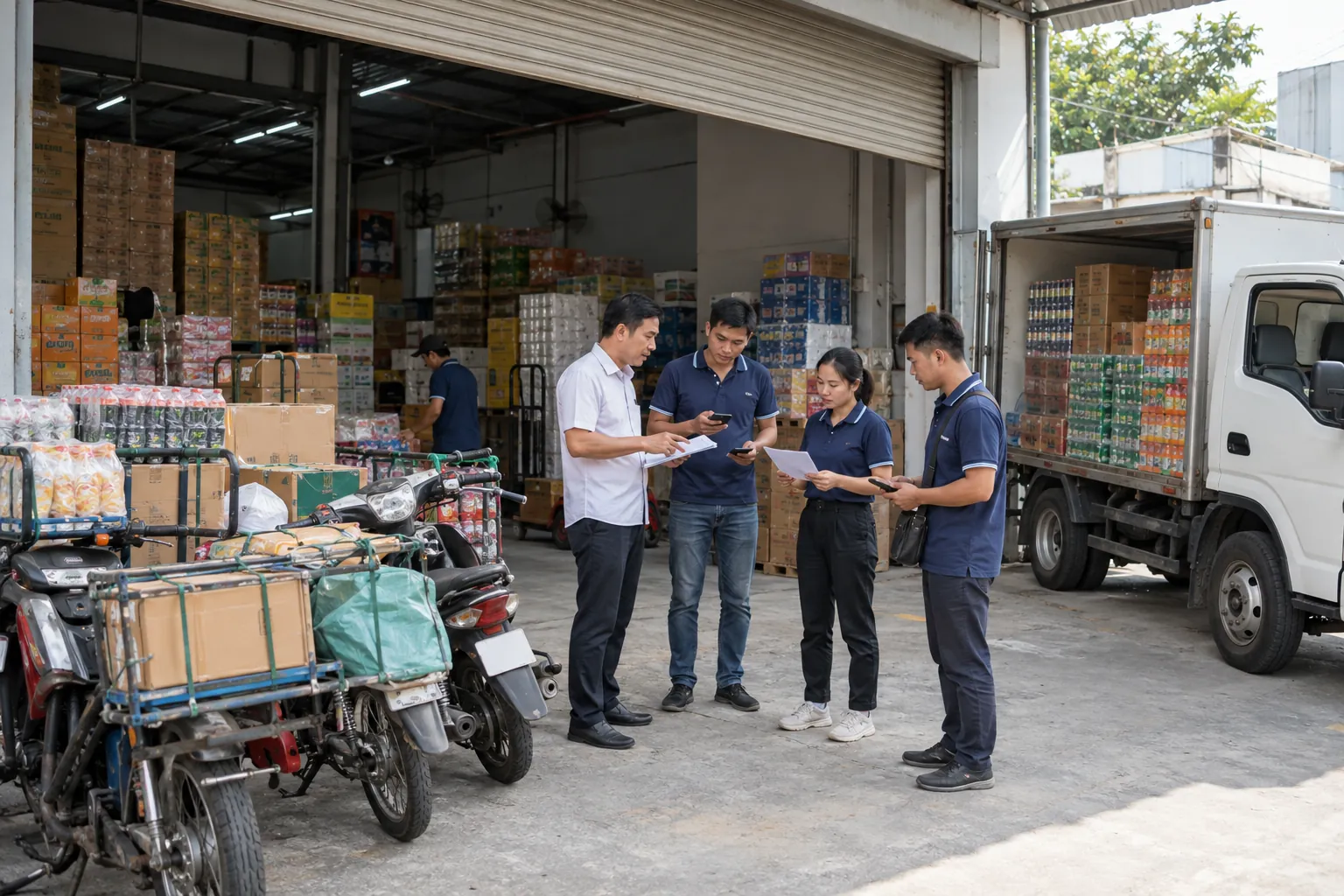 Quản lý nhà phân phối giao việc cho nhân viên kinh doanh tuyến trước giờ giao hàng